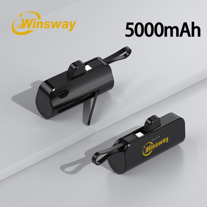 Capsule Mini Power Bank 5000mAh Dual Port Wireless Charging Phone Holder Fast Charge USB-C Cable Charge Two Phones at Once Pocket Portable Charger for Android Samsung iPhone