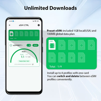 Global Travel eSIM Card EIOTCLUB Unlimited Downloads Store 8 Profiles – Works in Europe USA Japan China & 100+ Countries No Roaming Fees, Compatible with Android iPhone & GL.iNet Routers