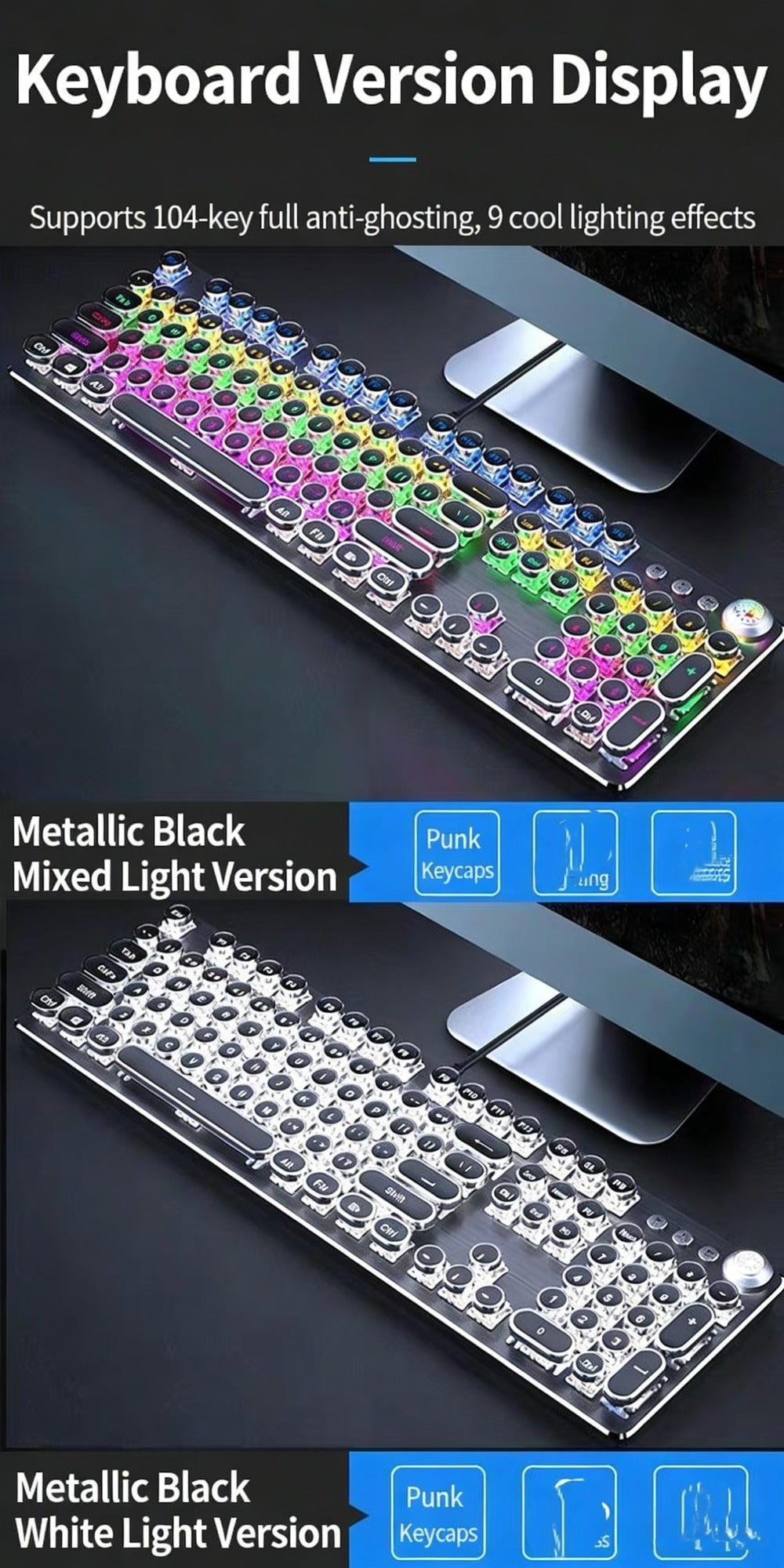 Hot-Swappable Mechanical Keyboard and Mouse Combo 34 Lighting Effects True Mechanical Blue Switches Retro Style USB Wired Aesthetic Gaming Set for Desktop Laptop Windows Mac Gift for Boyfriend Girlfriend