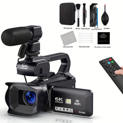 6K 64MP Video Camera Camcorder with IR Night Vision – DINGETU 18X Zoom Vlogging Camera, 4.0" Touch Screen, WiFi, 2.4G Remote, External Mic, 64GB SD Card, 4500mAh Battery, YouTube Camera