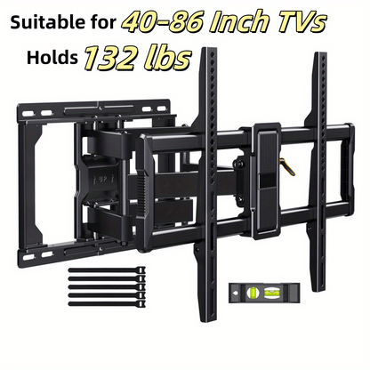 Full Motion TV Wall Mount 40-86 Inch – Holds 132 lbs, Pre-Assembled, Tool-Free Tilt Swivel Extend, VESA 600x400mm, Fits 12/16/18/24" Wood Studs