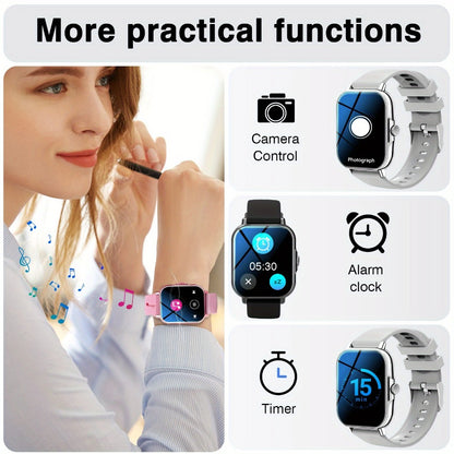 Smartwatch with Extra Strap Set, 1.83" Touch Screen, Wireless Calling, Multiple Sport Modes, Alarm Clock, Pedometer & Step Counter, USB Lithium Battery – Unisex Gift Compatible with iOS & Android