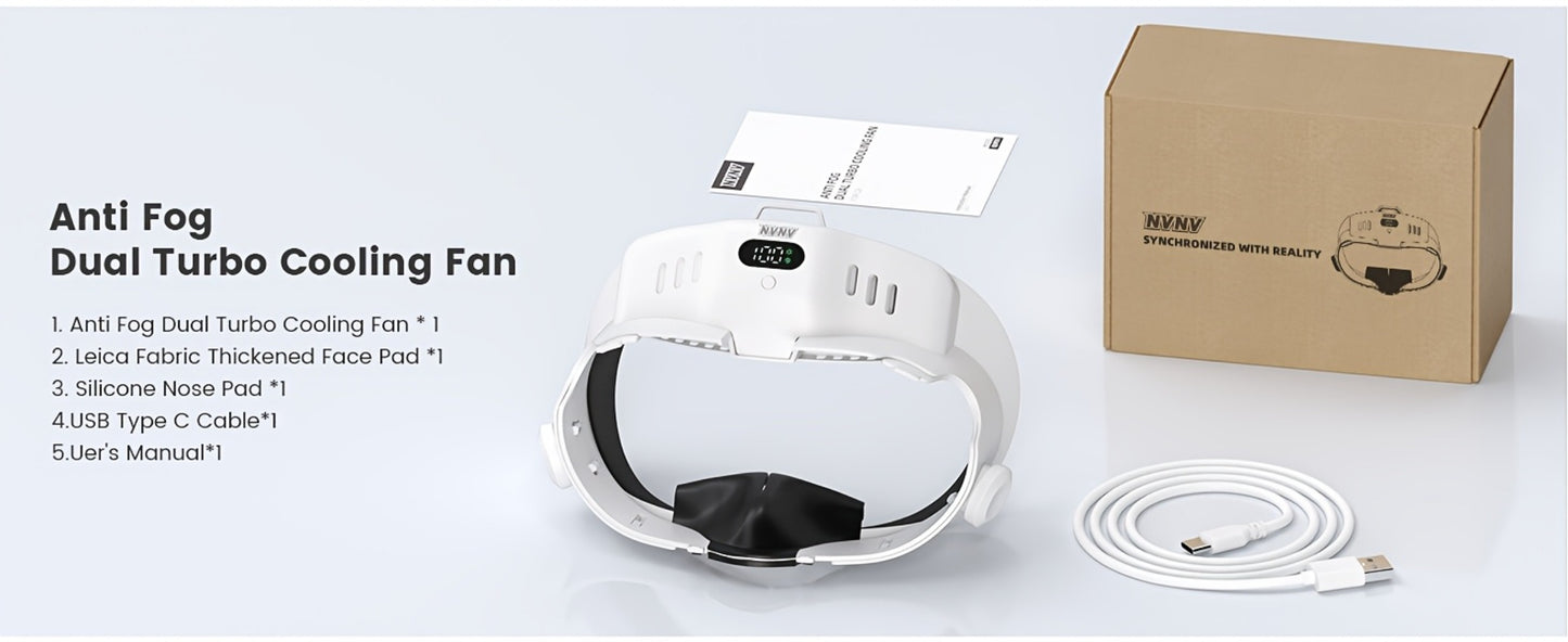 Meta Quest 3 VR Cooling Fan with Anti-Fog Face Pad - Dual Turbo 3-Speed 1000mAh Battery Breathable Face Interface Replacement