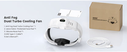 Meta Quest 3 VR Cooling Fan with Anti-Fog Face Pad - Dual Turbo 3-Speed 1000mAh Battery Breathable Face Interface Replacement