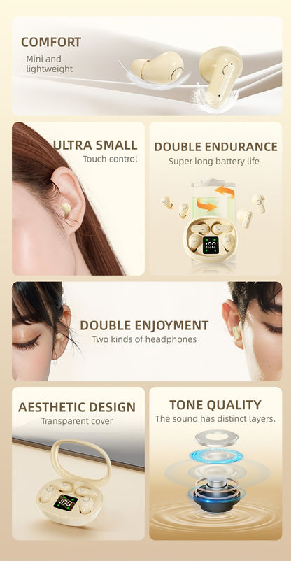 Sleep Mini Earbuds 2 Pairs Wireless Bluetooth In-Ear Headphones Long Battery Life HD Calling 3 Colors Sport Use Single Compartment Case All Seasons