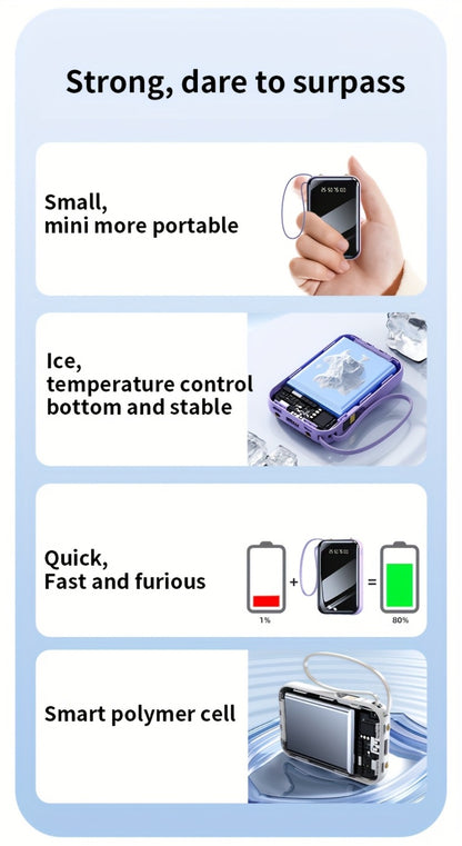 Built-in Cables Flashlight 50000mAh Power Bank Portable Charger, Fast Charging LED Display Emergency Battery Pack for iPhone Android Outdoor Travel Camping Hiking – Black Purple Available