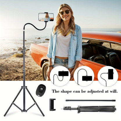 Gooseneck Phone Tripod Stand 63 Inch Flexible with Secure Phone Holder & Retractable Aluminum Base – Portable Adjustable Height for iPhone Android Vlogging Live Streaming Cooking Fitness Video Recording