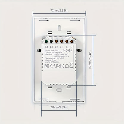 Smart WiFi Touch Wall Switch No Neutral Wire Required – MOES 1/2/3 Gang Light Switch, Works with Alexa & Google Home, App & Voice Control, Timer, 2.4GHz, No Hub, Single Pole, 110V White