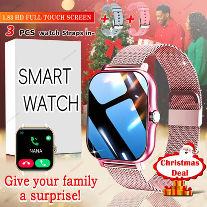 Gift Smartwatch Metal Strap – Wireless Calling, Music Player, App Notifications, Sports Mode, USB Rechargeable – Elegant Watch Gift for Women & Men Pink Black Silver Gold Android & iPhone