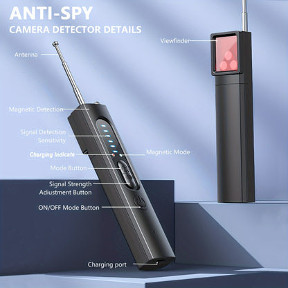 Hidden Camera Detector & Anti-Spy Bug Detector – Portable RF Signal Scanner Finds Wireless Wired GPS Pinhole Infrared Night Vision Cameras, Hotel Travel Privacy Security Device