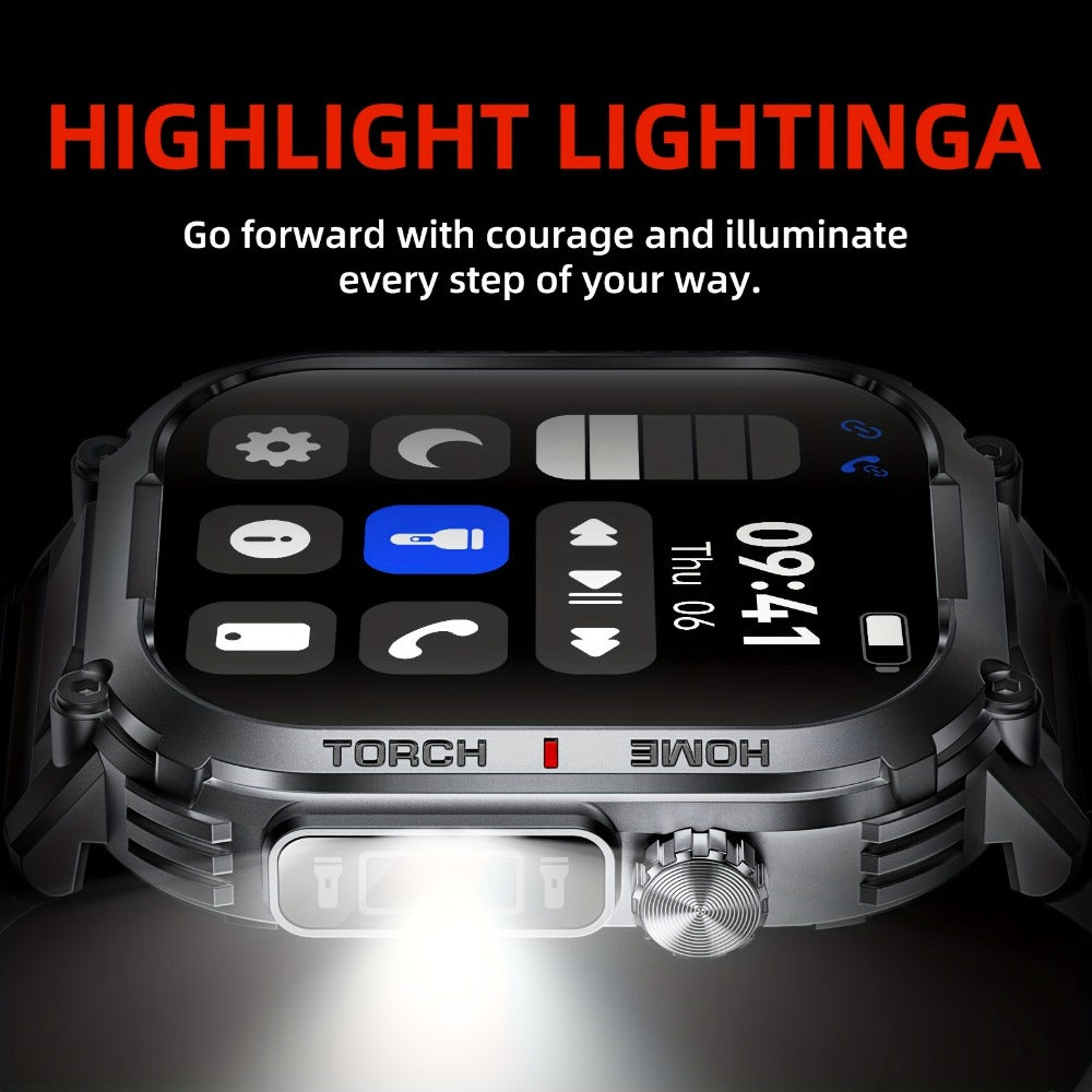 LED Flashlight Smartwatch for Men 2.02 Inch TFT Waterproof Wireless Calling Sleep Monitor Pedometer Activity Tracker iOS Android – Gift for Dad Boyfriend Husband
