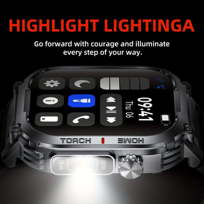 LED Flashlight Smartwatch for Men 2.02 Inch TFT Waterproof Wireless Calling Sleep Monitor Pedometer Activity Tracker iOS Android – Gift for Dad Boyfriend Husband