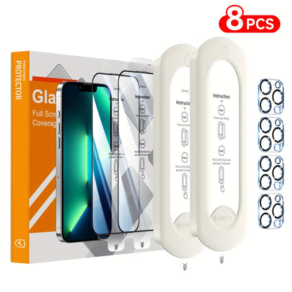 9H Tempered Glass Screen Protector for iPhone 8-Pack with Alignment Tool – 4 Screen + 4 Camera Lens, HD Clear, Bubble-Free, Case Compatible, iPhone 16 Pro Max / 15 / 14 / 13 / 12 / 11 Series