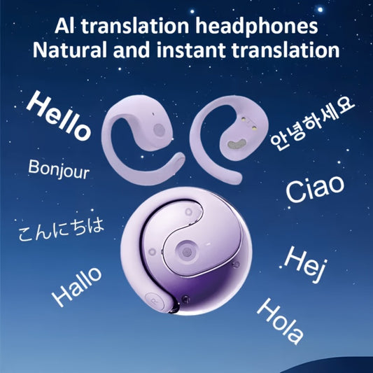 100 Language Real-Time Translation TWS Earphones Coconut Ball Pendant Wireless Earbuds Conference Recording Noise Canceling Mic Touch Control Fast Charging Type-C Free Lanyard for Travel Business