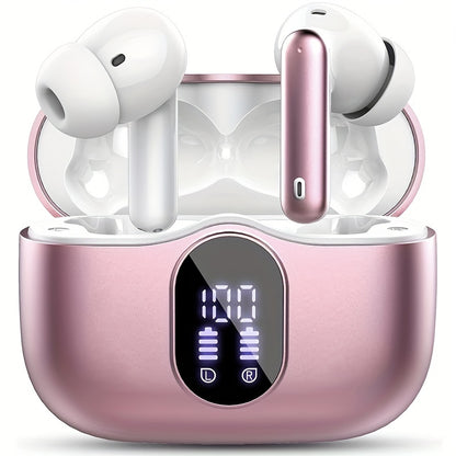 Wireless Earphones Bluetooth 5.3, 40-Hour Playtime, Bass Stereo Sound, LED Display, Noise-Cancelling Mic, Type-C Charging - In-Ear Earphones for Laptop, Tablet, Phone & Sports