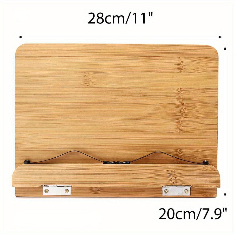 Bamboo Book Stand Adjustable Foldable Portable Reading Stand with Page Clips for Cookbook Tablet E-Reader Textbook Sheet Music Desk Holder Lightweight Sturdy 11x7.9in