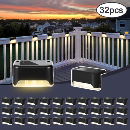 Solar Deck Lights Outdoor Waterproof Auto On Off – Warm White LED Step Stair Fence Lights 800mAh 12-Hour Runtime for Patio Balcony Yard Driveway Garden Black White Brown 8 16 32 Pack