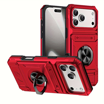 iPhone Card Slot Shockproof Case with Ring Holder & Kickstand – Wallet Phone Cover for iPhone 17 17 Air 17 Pro Max 16 15 14 13 12 11 Pro Max Plus Mini | Heavy Duty Drop Protection