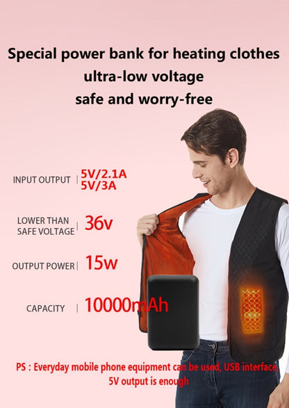 Dual USB Output Power Bank 10000mAh 5V 3A Polymer Lithium Rechargeable Battery Pack for Heated Clothing Heated Jacket Vest Hoodie Pants USB-C Micro Input LED Indicator Compact Portable Charger