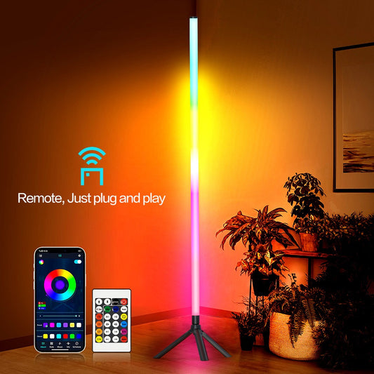 RGB LED Corner Floor Lamp 360° Smart Ambient Light 48.8"/50" – Music Sync 16 Million Colors App & Remote Control Dimmable Timer Group Control for Living Room Bedroom Gaming Room – 1/2 Pack