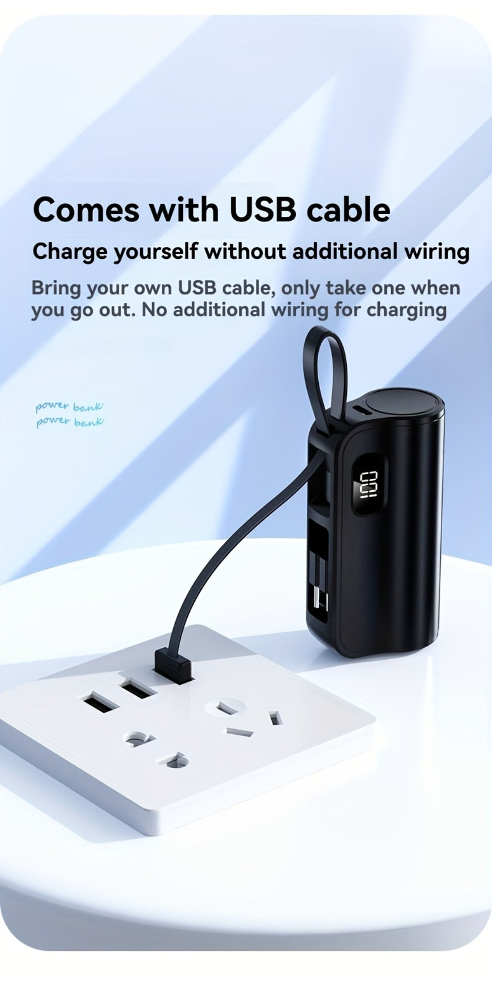 Mini Power Bank 6000mAh LCD Digital Display 22.5W Fast Charging Portable Battery Pack Gift Set with Data Cable Bracelet iPhone USB-C Android Pink Black Purple