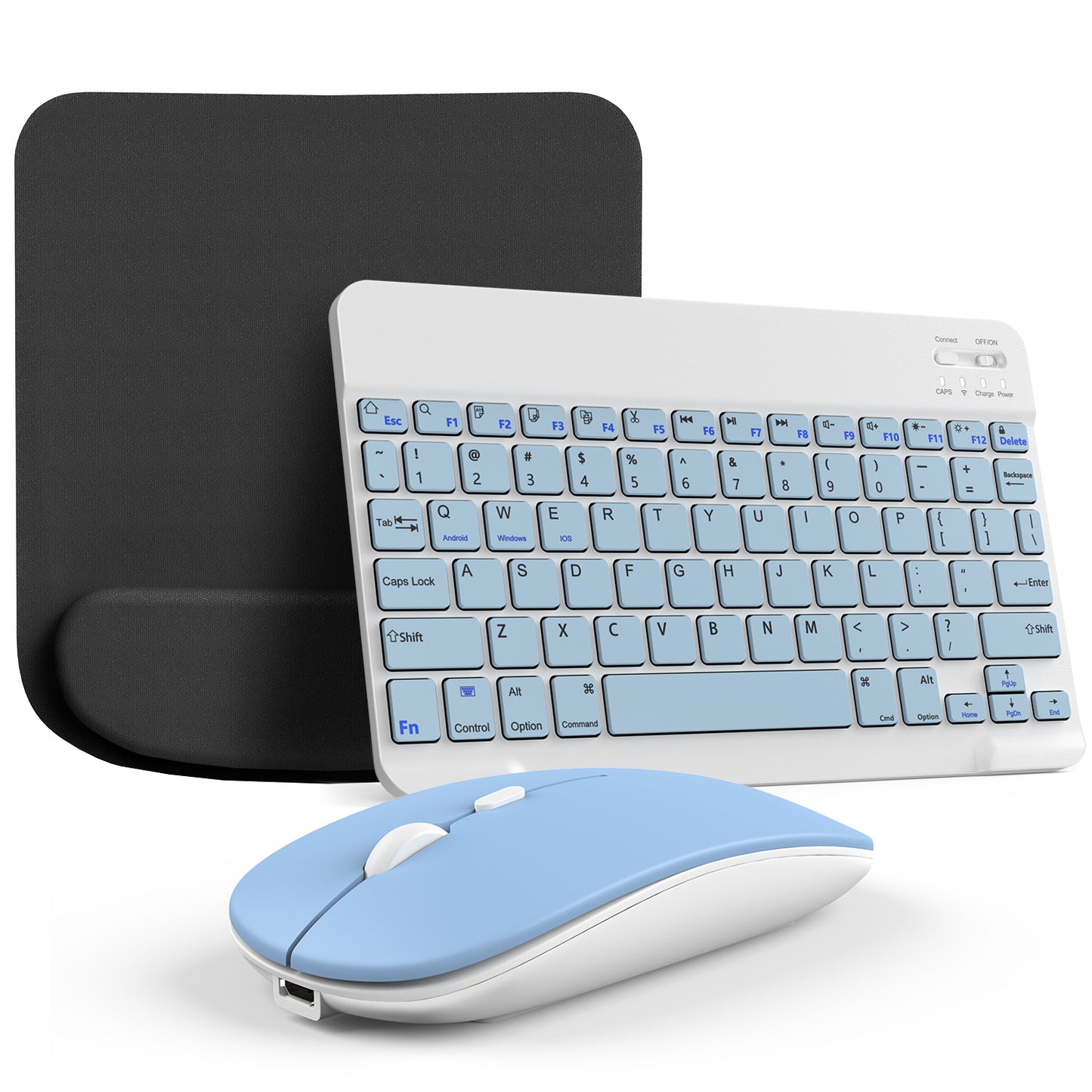 Wireless Keyboard and Mouse Combo with Mouse Pad – Silent 2.4G USB Ergonomic Full Size Keyboard Mouse Set for PC Laptop Mac Desktop | Blue White Pink Black | Home Office Work Setup