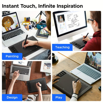 Graphics Drawing Tablet 10x6 Inch, 8192 Levels Pressure Sensitivity Battery-Free Stylus, 12 Programmable Shortcut Keys, 30 Replacement Tips, Tilt Support, Compatible with PC Mac Android – Digital Art, Illustration & Online Teaching