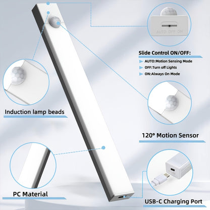 Under Cabinet Lights Motion Sensor 12 Pack USB Rechargeable Wireless Magnetic LED Night Light - 3 Modes Dimmable for Kitchen Wardrobe Closet Stairs Bedroom Bathroom Indoor - 10cm 20cm 30cm