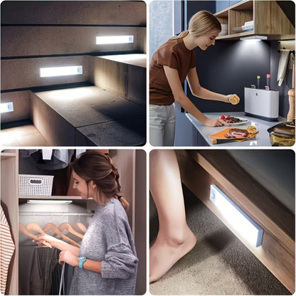 Rechargeable Motion Sensor LED Night Light 6 Pack - 400mAh USB, 3 Brightness Levels, Wireless Stick-On Bar for Cabinet, Stair, Bedroom, Kitchen & Hallway (3.94" / 7.87" / 11.8", 3 or 6 Pack)