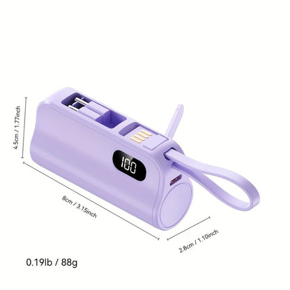 6000mAh 3-in-1 Mini Power Bank with Built-In USB-C & Lightning Cables, 22.5W Fast Charging Portable Charger LCD Display & Phone Stand, Compatible with iPhone Android USB-C Devices – Light Pink Black 2026
