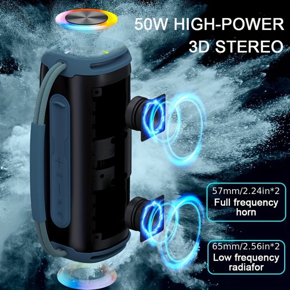 50W Portable Bluetooth Party Speaker with LED Lights, Deep Bass Wireless Speaker, FM Radio, USB Flash Drive & TF Card Playback, Loud Outdoor Speaker for Party, Camping, Home, Backyard & Events