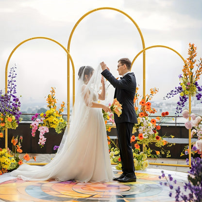 3-Pack Golden Metal Photo Backdrop Arch Set (7.2/6.6/6ft) | Wedding Ceremony Party Frame for Birthday, Graduation, Photography Background Decor, Halloween, Thanksgiving & Christmas Gift
