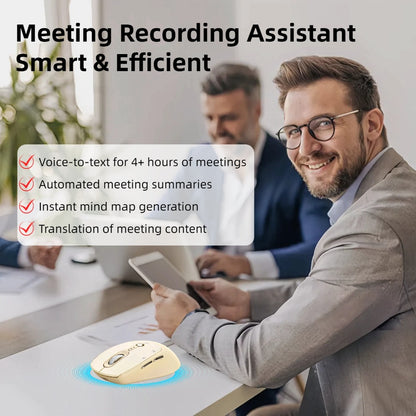 AI Smart Wireless Mouse with Voice-to-Text Real-Time Translation AI Writing PPT Creation Silent BT+2.4G Dual Mode Rechargeable Battery Display Portable for PC Laptop Tablet (T-WOLF)