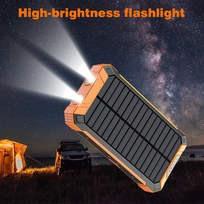Solar Power Bank 40000mAh with Built-in 4 Cables & 15W Wireless Charging – 6 Outputs 3 Inputs Dual LED Flashlight Portable Charger for iPhone Android Tablets Camping Travel Emergency