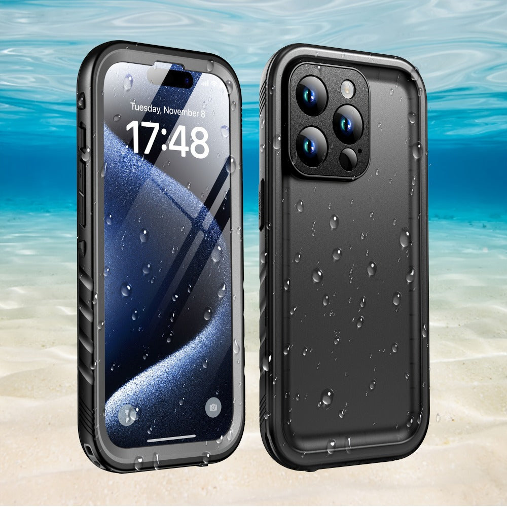 Waterproof iPhone Case with Built-In Screen Protector Transparent Matte Full Body PC+TPU Shockproof Dustproof Underwater Cover for iPhone 15 14 13 12 11 Pro Max Plus Mini SE – Black Blue Pink