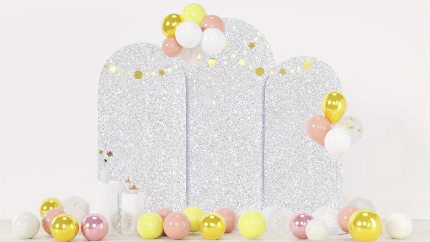 Sequins Wedding Arch Cover Set of 3 Sizes 4ft 5ft 6ft Metallic Spandex Arch Backdrop Cover Payette Glitter Arch Stand Cover for Wedding Birthday Party Decoration