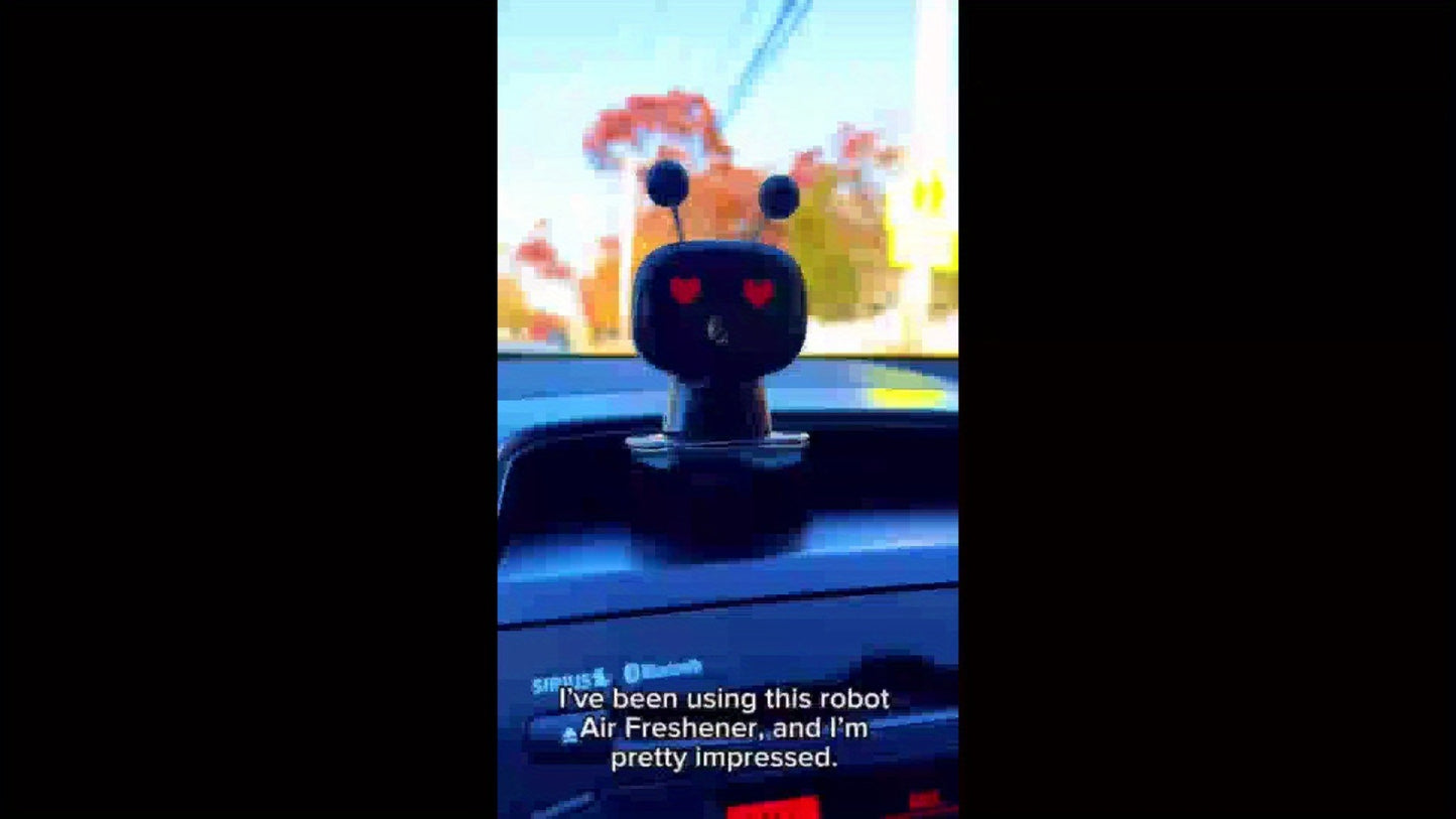 Robot Car Air Freshener USB Rechargeable – AI Expression Display, Auto Spray Synced to Car Start/Stop, 4-Level Fragrance Intensity Control, Green Gardenia Scent, Vent Clip Diffuser, Cute Car Decoration Gift