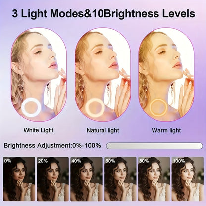 Desk Tripod Ring Light 10 12 Inch with Phone Stand, Adjustable Height 15 to 43 Inches, Dimmable LED Circular Light for Selfie Photography, Makeup, YouTube, TikTok & Live Streaming