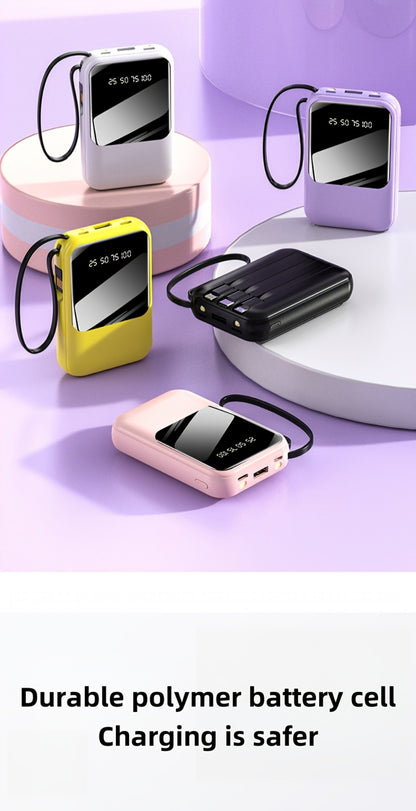10000mAh Mini Power Bank with Built-in 4 Cables – 22.5W Super Fast Charging, LED Display, Cute Portable Charger for iPhone, Android, Samsung & Travel, Ultra-Compact Battery Pack with LED Light
