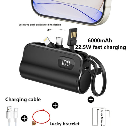 Mini Power Bank 6000mAh LCD Digital Display 22.5W Fast Charging Portable Battery Pack Gift Set with Data Cable Bracelet iPhone USB-C Android Pink Black Purple