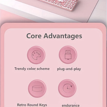 Retro Punk Keyboard and Mouse Set 104 Keys Silent Mechanical Feeling 6D Macro Mouse USB Wired Ergonomic Design for PC Laptop Desktop Gaming Office Home Creative Workstation