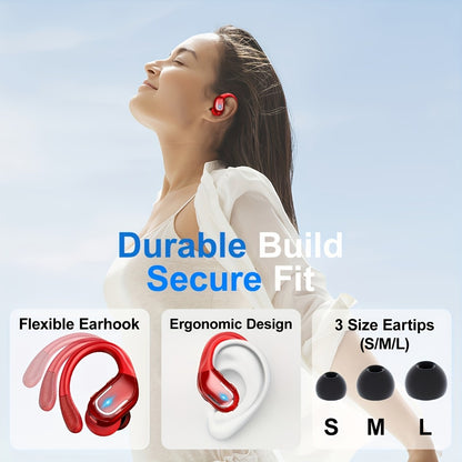 LIFEBEE Dual LED Display Earhook Wireless Earbuds for Running Sports, Pure Bass Sound Noise Cancelling Built-in Mic Over-Ear Headphones, Secure Fit Sport Earphones for Gym Workout Cycling Outdoor