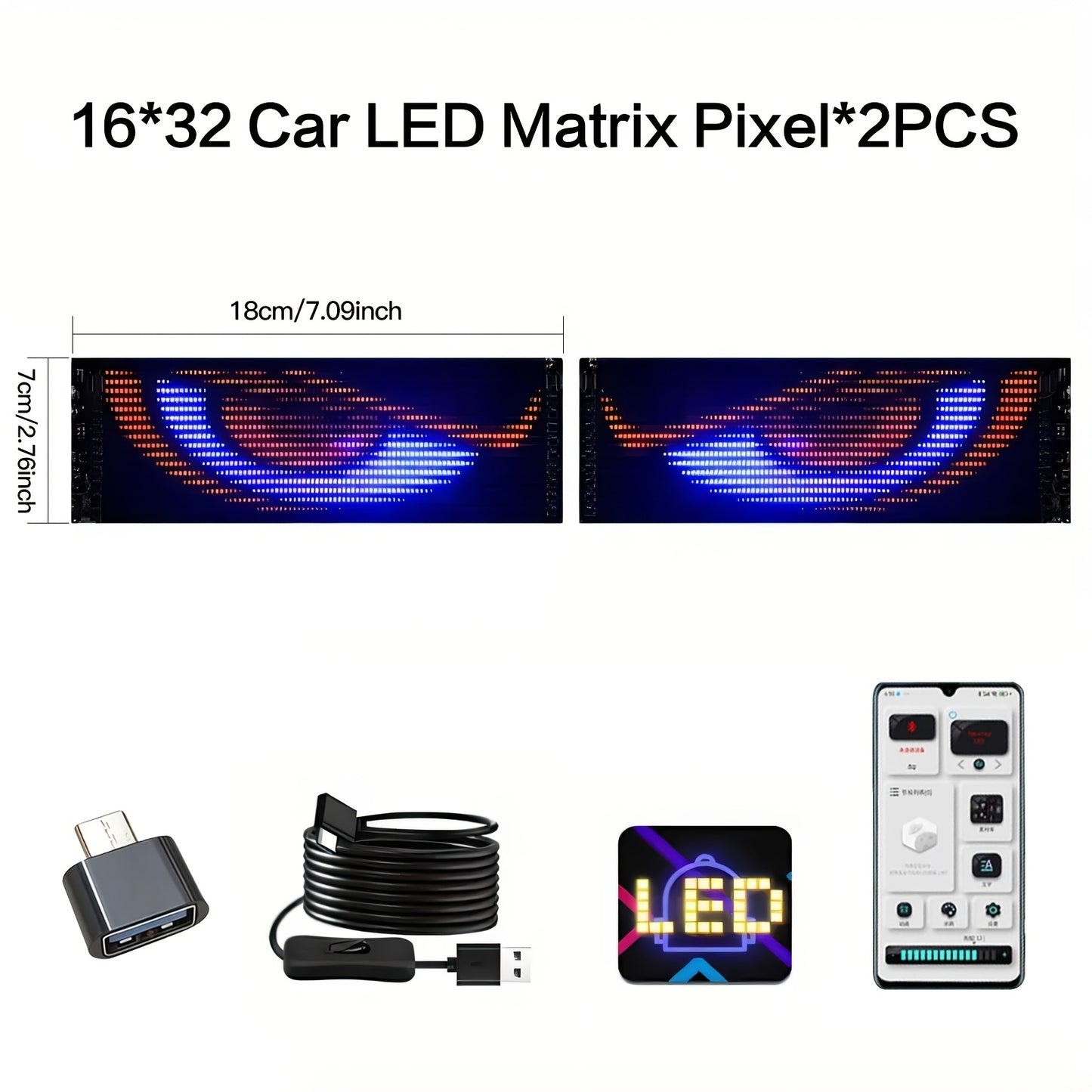 Car LED Light Panel USB Powered Smart Display – App Control, Eye-Shaped Design, Programmable LED Matrix Screen | 16x32 to 16x96 | Vehicle Interior & Exterior Decoration