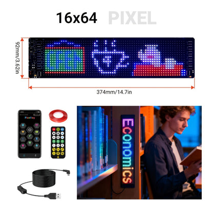 Flexible LED Matrix Screen Display DIY Text Picture & GIF – App & Remote Control, 5V USB Powered | 16x32 to 16x144 | Car, Store, Bike, Event & Holiday Signage