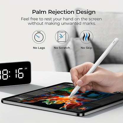 iPad Stylus Pencil 2nd Generation Magnetic Wireless Charging Palm Rejection Tilt Sensitivity Compatible with iPad Pro 11 12.9 2018-2024 iPad Air 3-6 iPad Mini 5-7 iPad 6th-10th Gen Includes 3 Tips – White