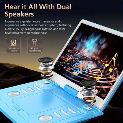 Large Screen Portable DVD Player 15.6 Inch 1280x800 HD, 270° Swivel Display, Region Free, Remote Control, Dual Speakers, USB SD Card Support, 4-6 Hour Rechargeable Battery for Car Home Travel