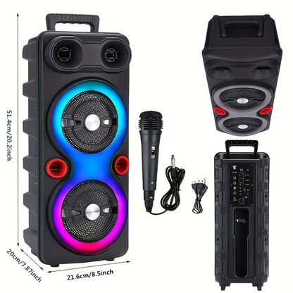 Dual 8.5" Subwoofer Party Speaker 6000W with RGB Lights | Portable Wireless Bluetooth 5.0, TWS Stereo Pairing, FM Radio, Built-in Mic, USB Rechargeable – Outdoor & Indoor Party Boombox