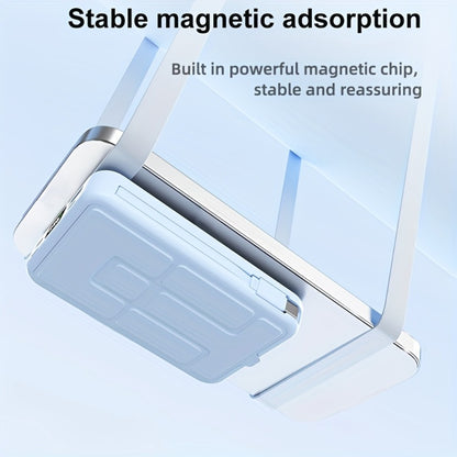 Magnetic Power Bank 10000mAh USB-C Fast Charging – Built-in Cable, Charges 5 Devices & Laptops Simultaneously, Foldable Stand, Portable External Battery for Travel Work Daily Use