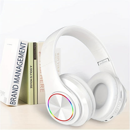 Wireless Headphones Deep Bass Foldable Lightweight Built-in Mic 3.5mm Wired Stereo Sound Type-C Charging for Travel Work Laptop iOS Android Red White