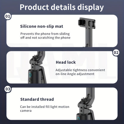 Aluminum Alloy Auto Tracking Phone Tripod with 360° Face Recognition 1200mAh Rechargeable Battery & Wireless Remote – Extendable Selfie Stick Stand for iPhone Android Live Streaming Vlog Travel